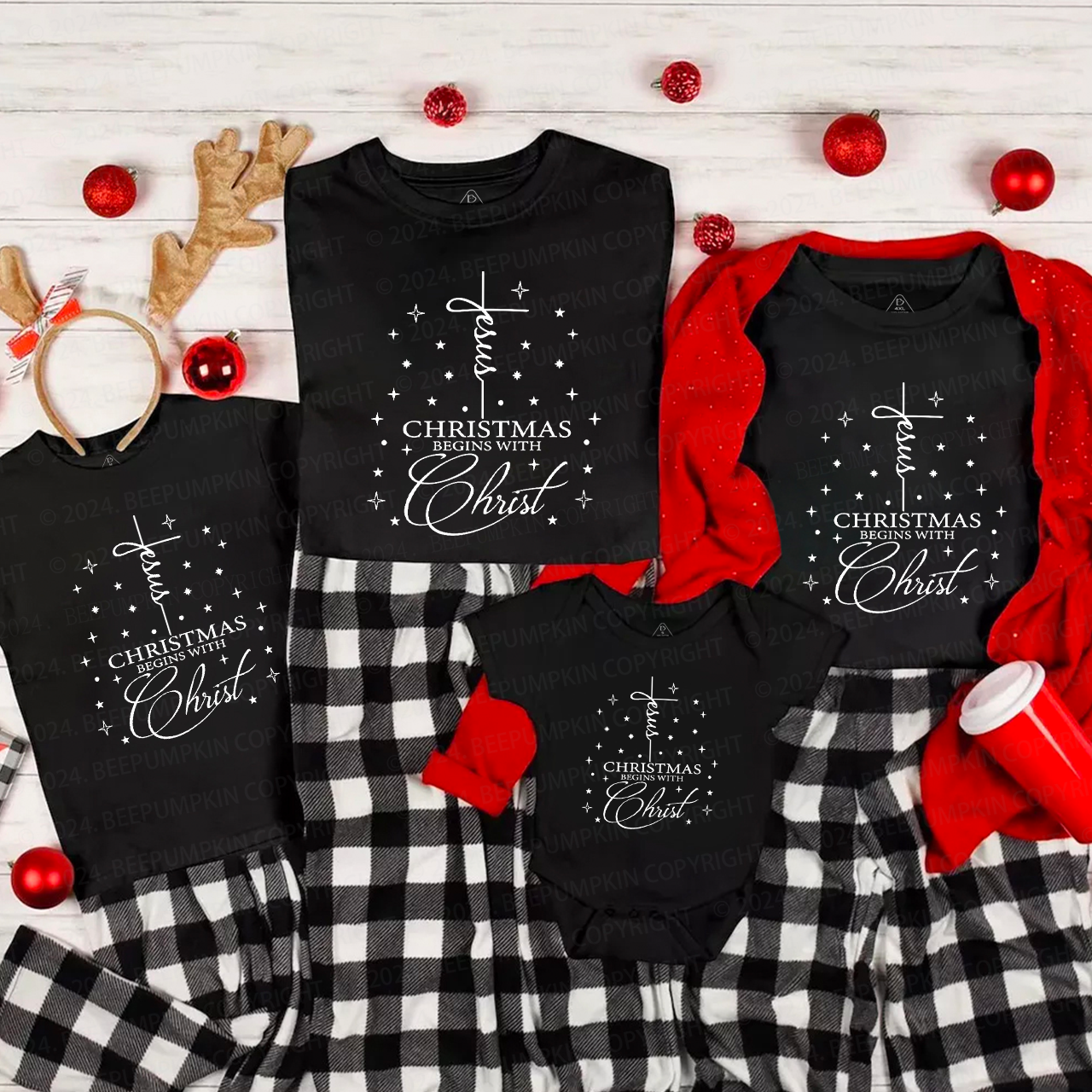 Jesus Christmas Begins With Christ Christmas Matching T-Shirts