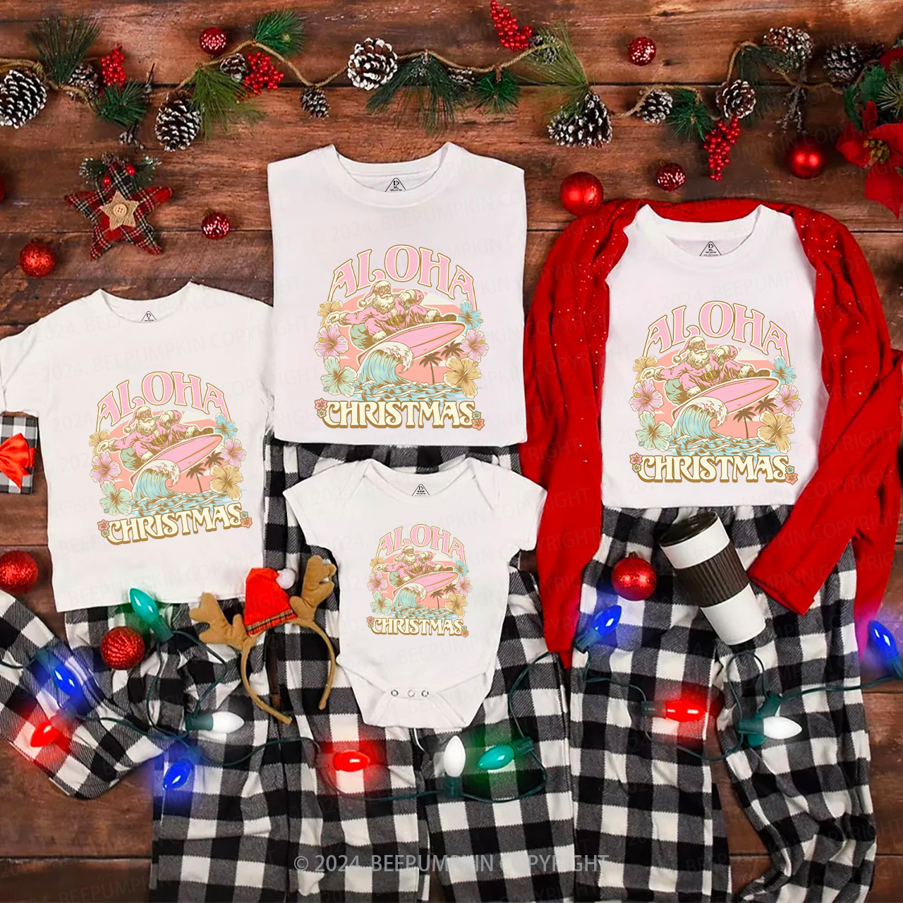 Funny Santa Hawaiian Christmas Family Matching T-Shirts
