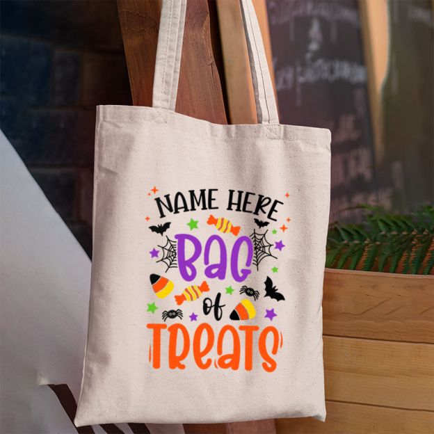 Personalized  Name Treats Halloween Ghost Tote Bag