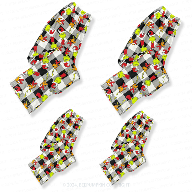 Black And White Green Monster Grinch Family Matching Pajama Pants