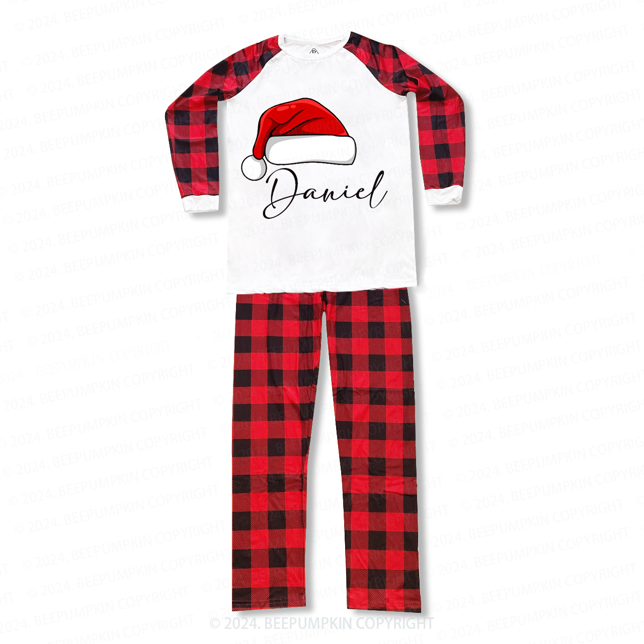 Personalized Name Cute Santa Red Hat Family Matching Pajamas