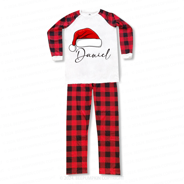 Personalized Name Cute Santa Red Hat Family Matching Pajamas