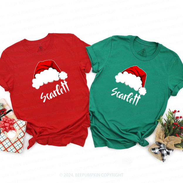 Personalized Christmas Red Crew Hat Family Matching T-Shirts