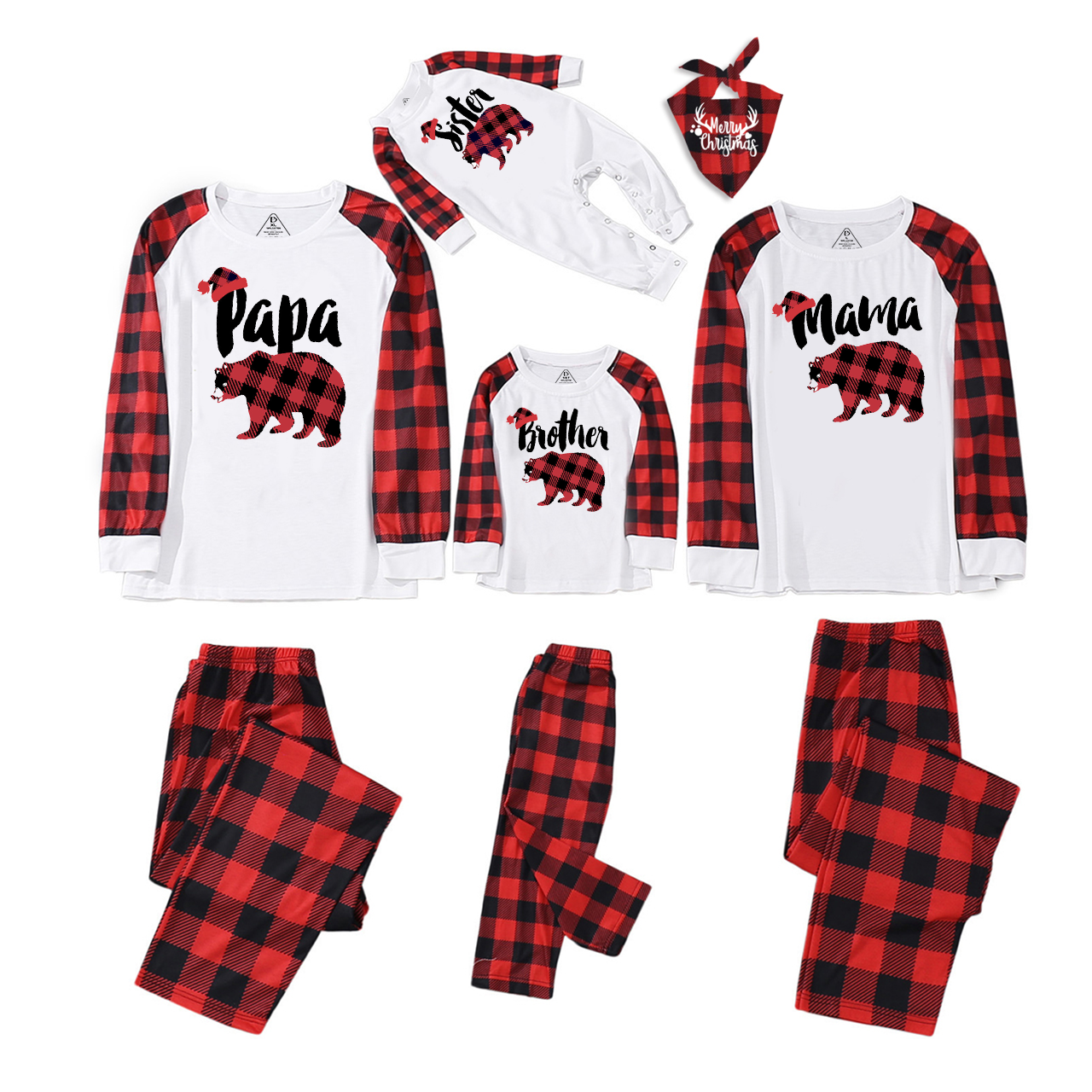 Personalized Plaid Bear Family Matching Pajamas