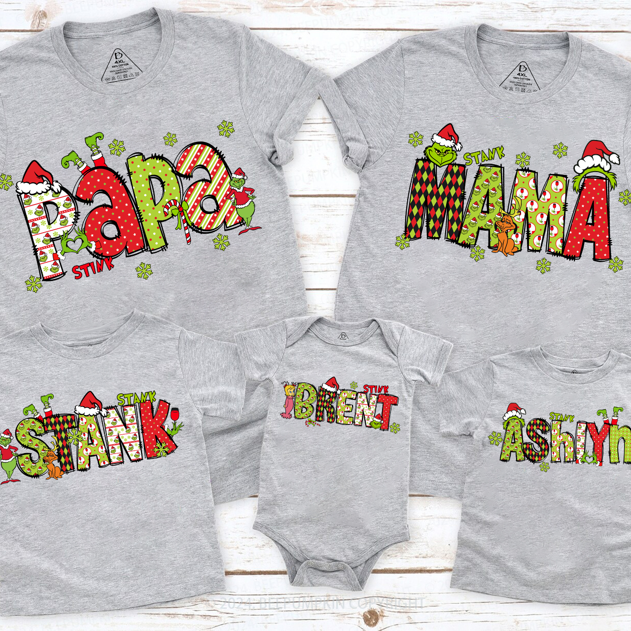Personalized Christmas Doodle Letters Family Matching T-Shirts Beepumpkin