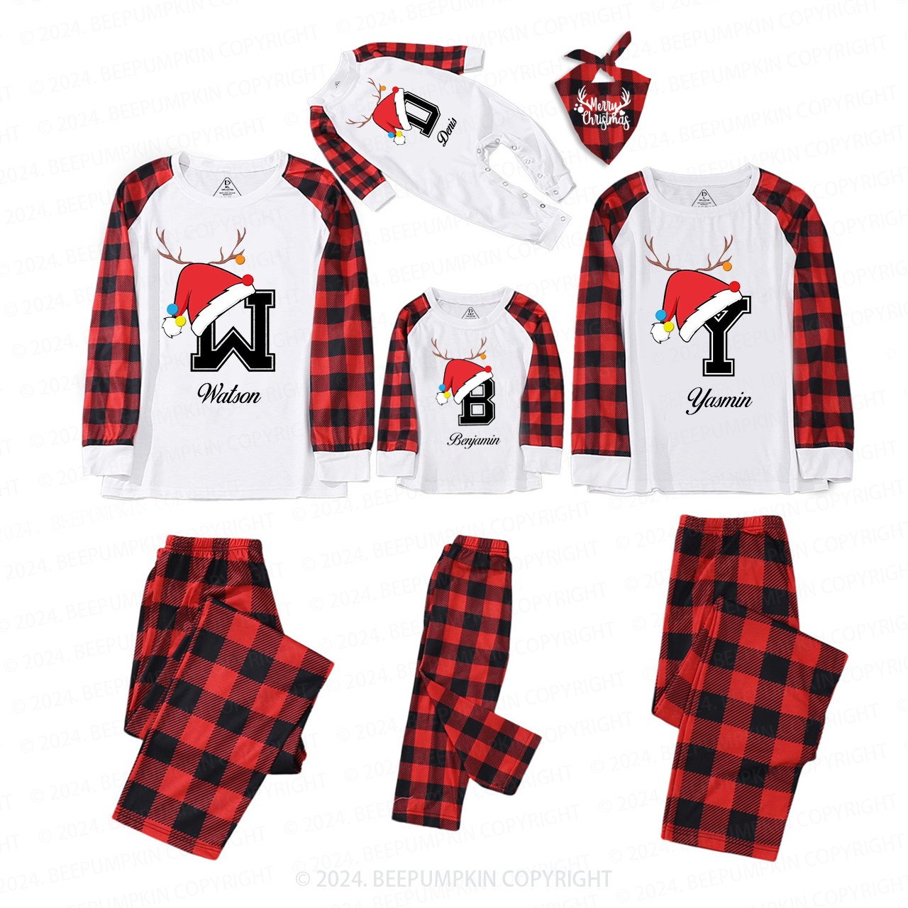 Personalized Christmas Hat Name Initial Family Matching Pajamas Beepumpkin