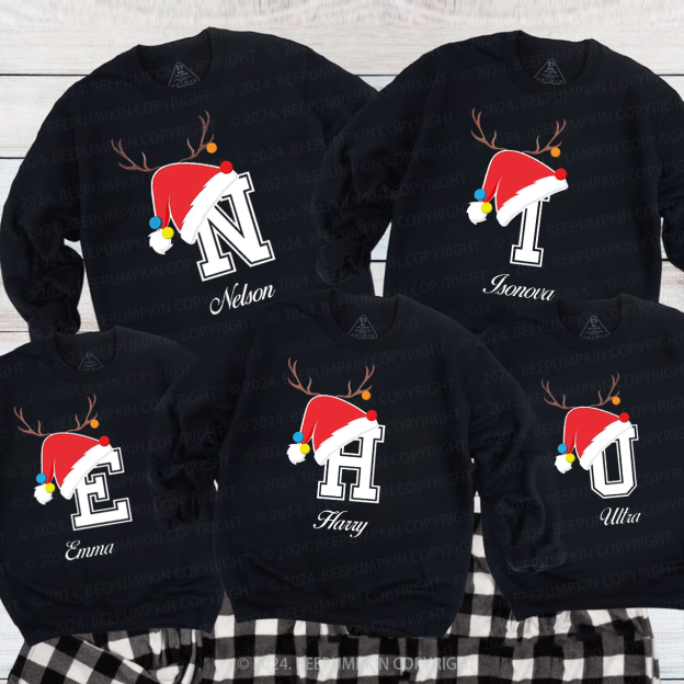 Personalized Christmas Hat Name Initial Christmas Sweatshirt Beepumpkin
