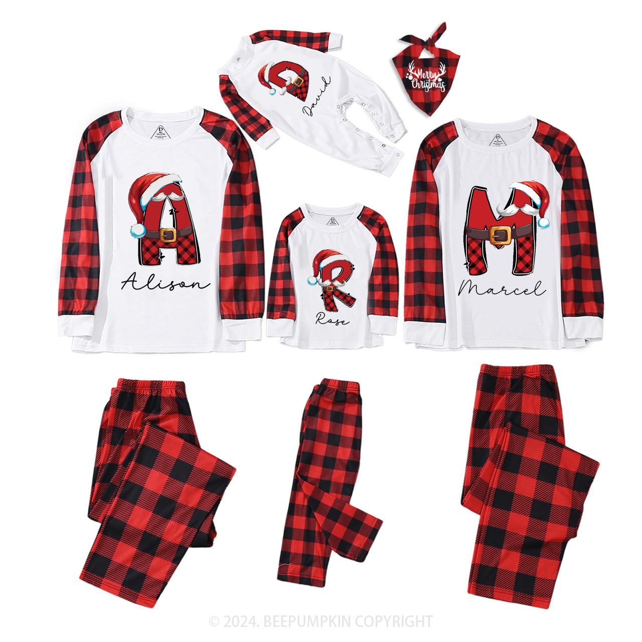 Monogrammed Family Christmas Matching Pajamas Beepumpkin