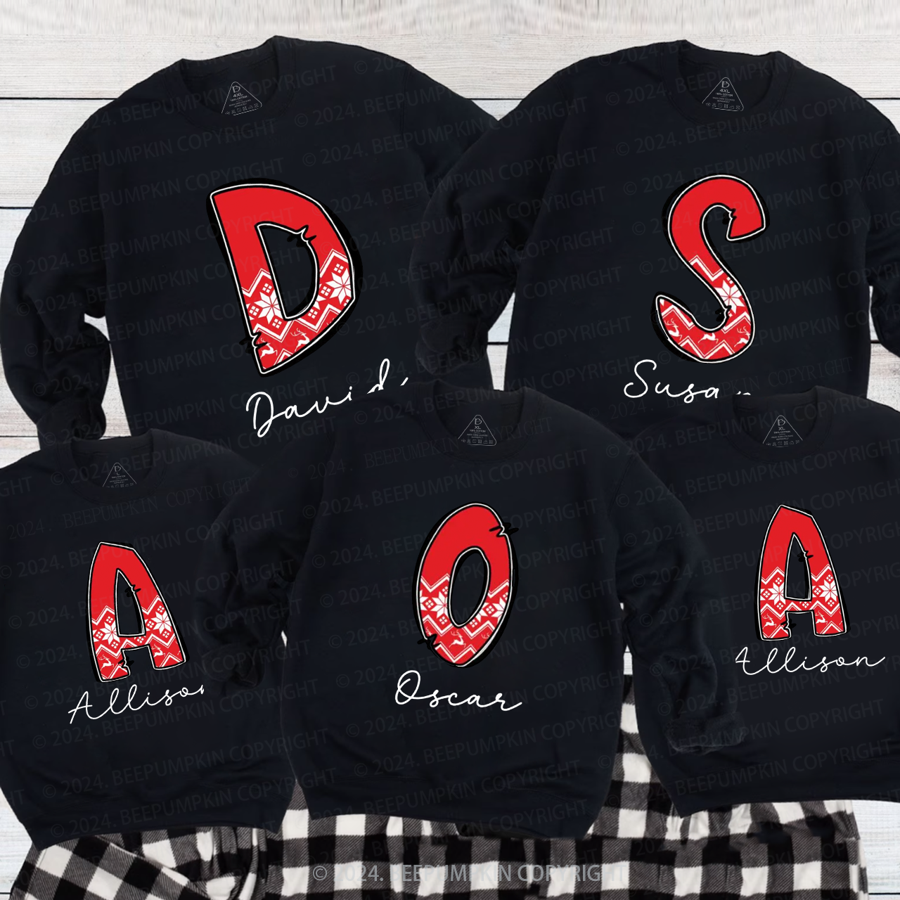 Personalized Plaid Monogrammed Family Christmas Sweatshirt Beepumpkin
