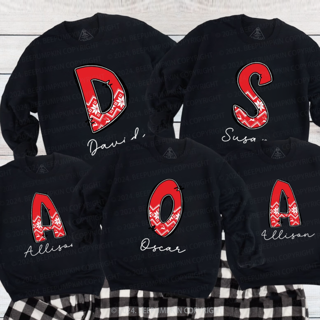 Personalized Plaid Monogrammed Family Christmas Sweatshirt Beepumpkin