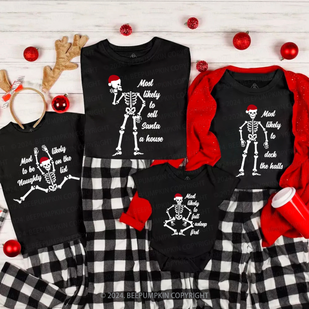 Most Likely To Bone Santa Hat Family Matching T-Shirts Beepumpkin