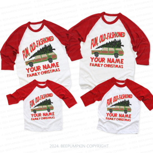 Image of Personalized Fun Old Fashioned Raglan Sleeves Christmas Matching T-Shirts Beepumpkin