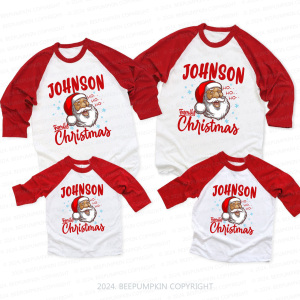 Image of Personalized Black Santa Raglan Sleeves Christmas Matching T-Shirts Beepumpkin