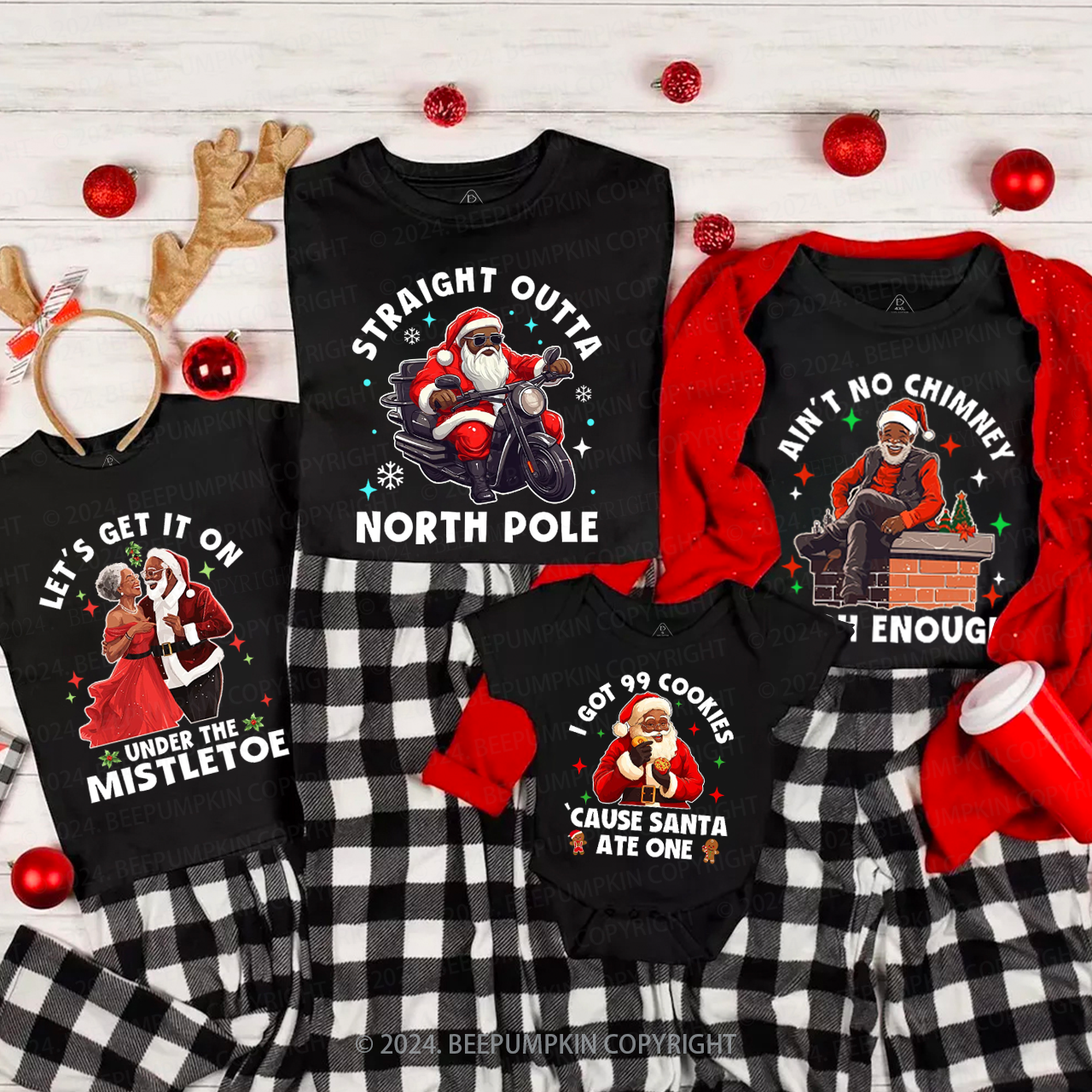 Black Santa Family Matching T-Shirts Beepumpkin