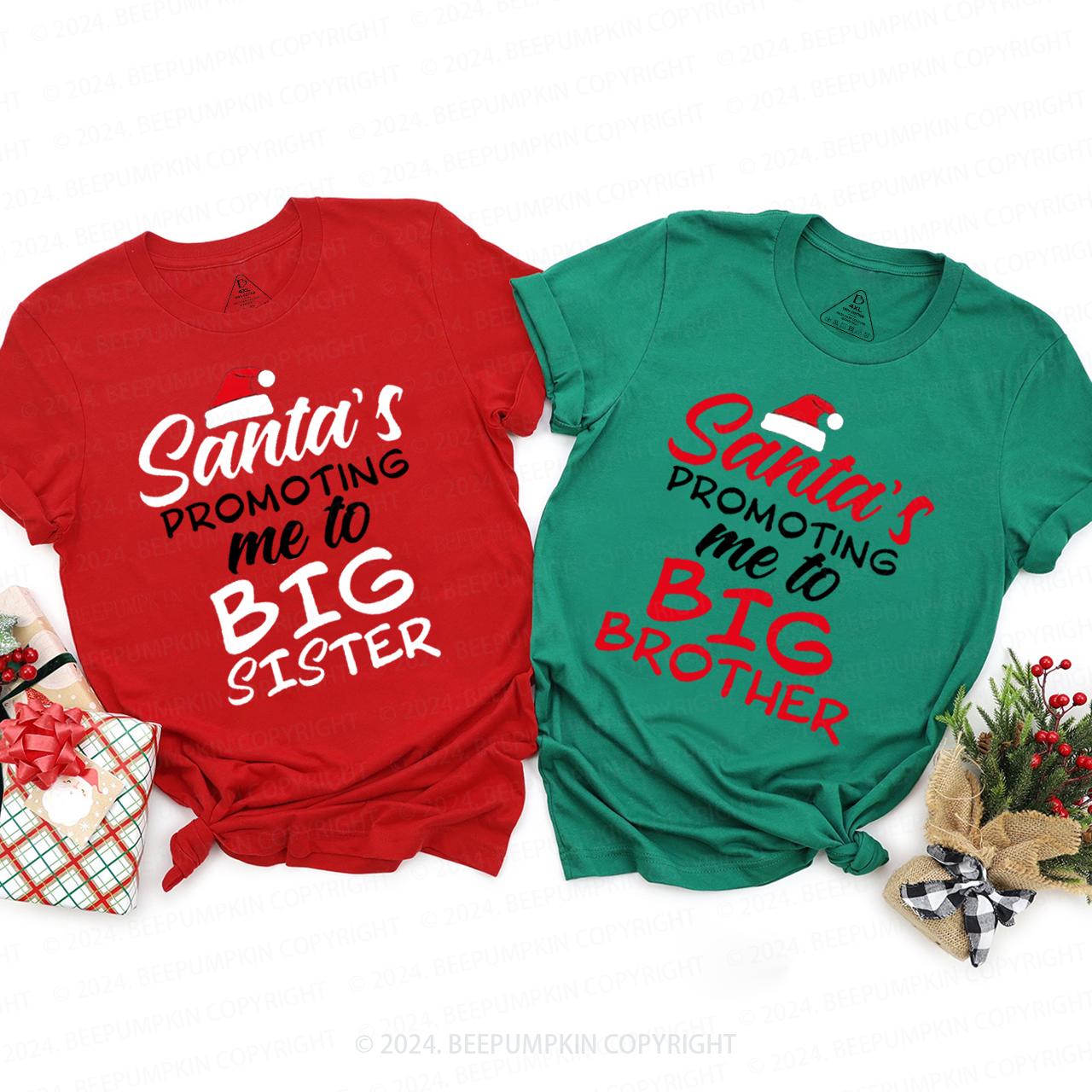 Santa's Promoting Me To Big Sis & Bro Christmas Matching T-Shirts Beepumpkin