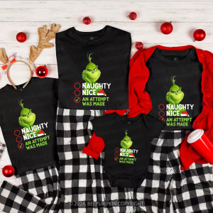 Image of Cute Cartoon Pattern Grinch Christmas Matching T-Shirts Beepumpkin