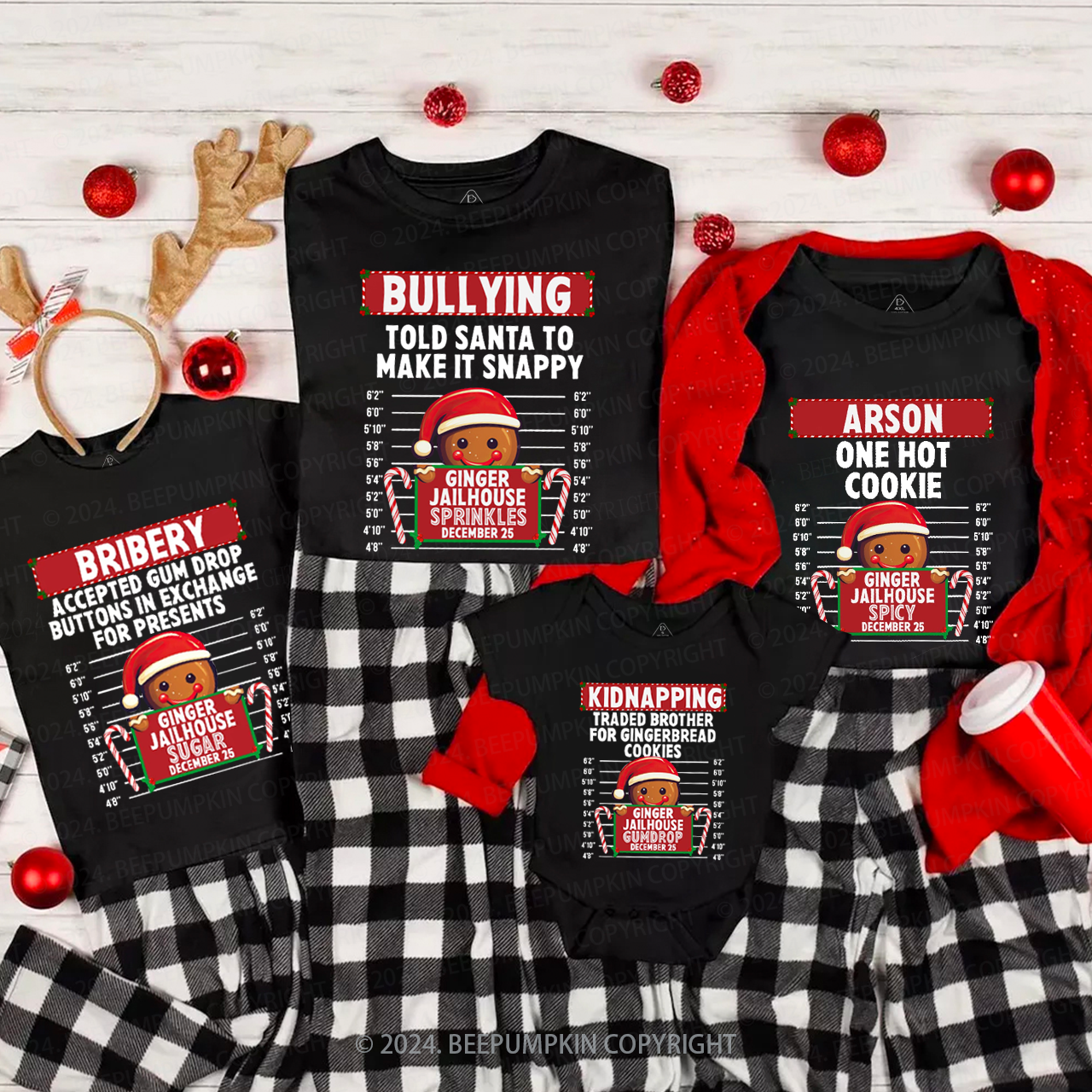 Personalized Gingerbread North Pole Correctional Christmas Matching T-Shirts Beepumpkin
