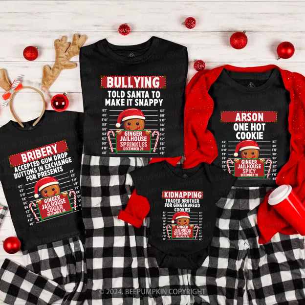 Personalized Gingerbread North Pole Correctional Christmas Matching T-Shirts Beepumpkin