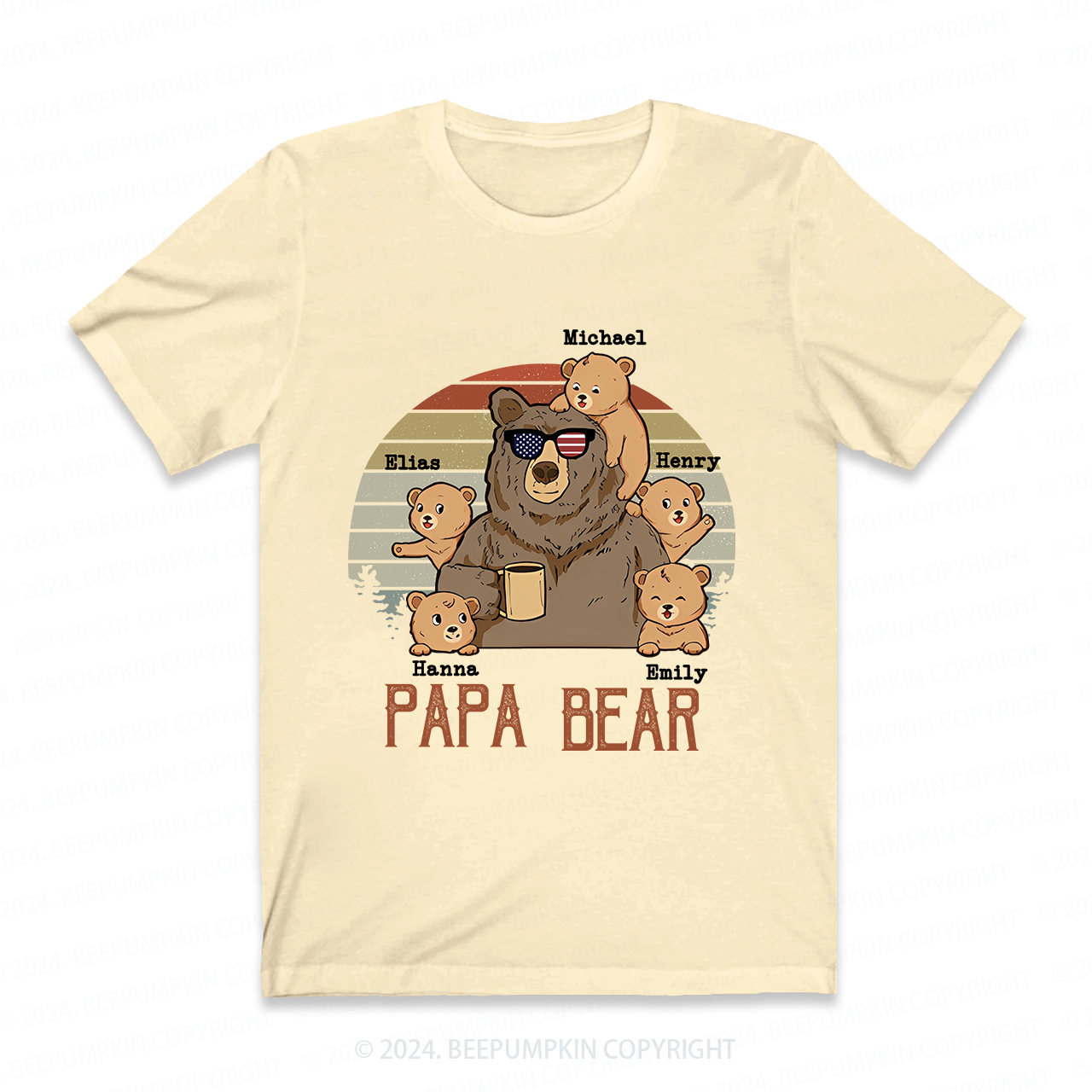 Personalized  Papa Bear And Kids Names T-Shirt 