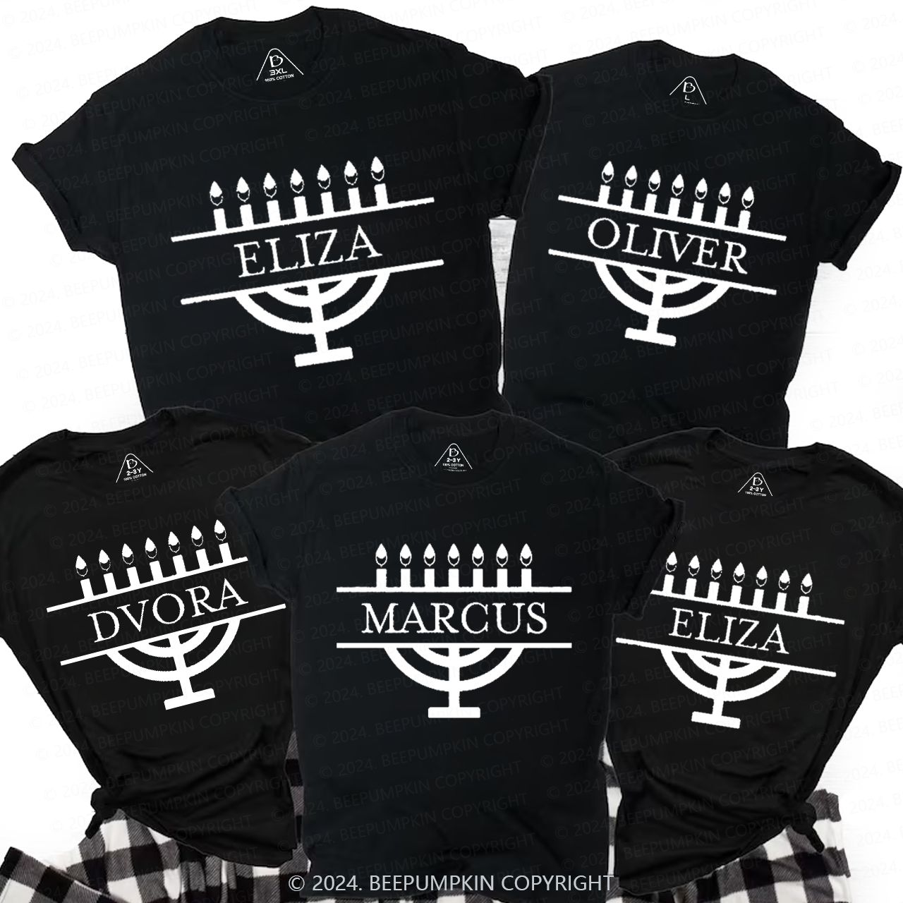 Personalized Menorah Family Hanukkah Family Matching T-Shirts