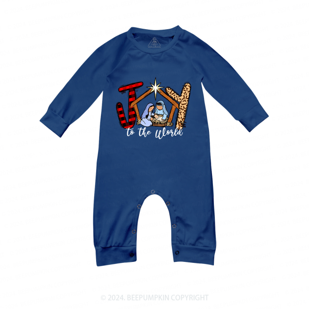 Joy to the World Christmas Family Matching Blue Pajamas Beepumpkin