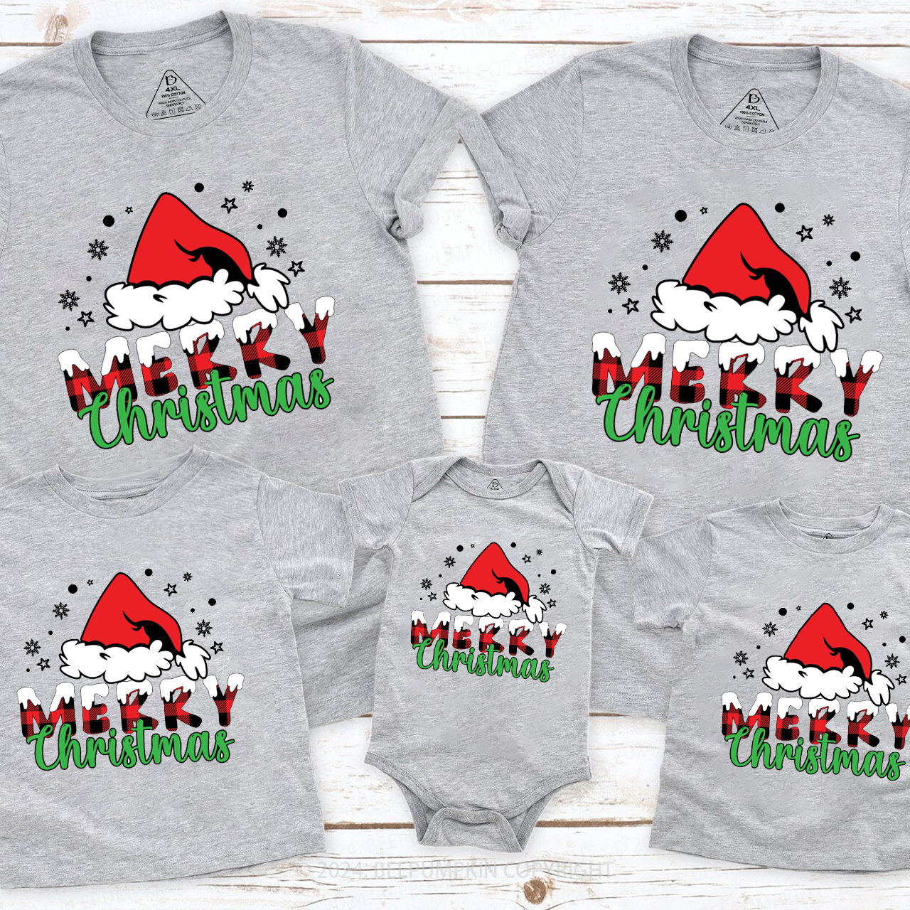 Snowflake Santa Hat Christmas Matching T-Shirts Beepumpkin