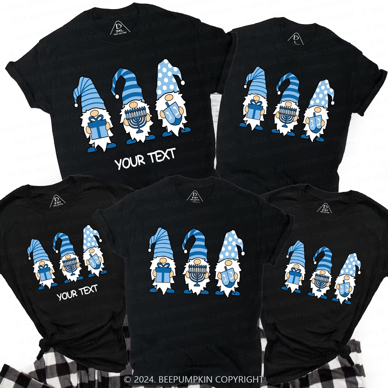 Personalized Hanukkah Gnomes Menorah Family Matching T-Shirts 