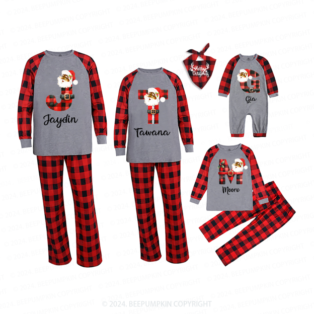 Personalized Santa Plaid Letter Christmas Matching Pajamas Beepumpkin