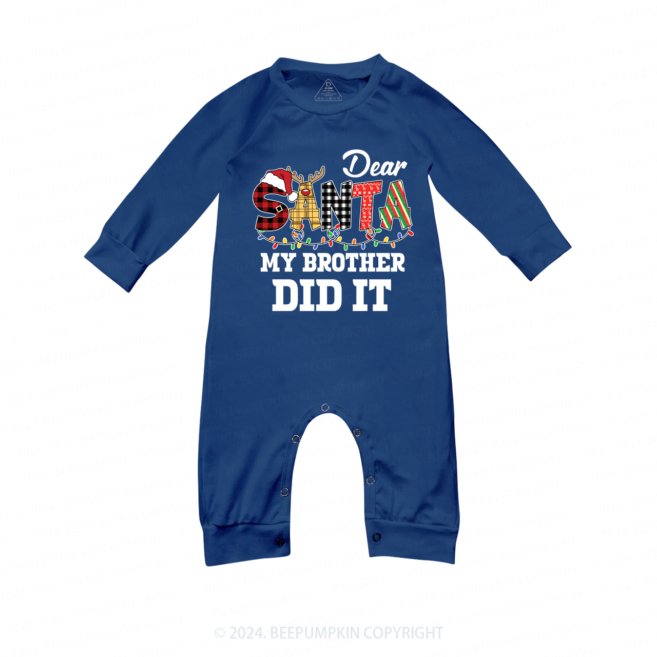 Dear Santa Spelling Design Christmas Family Matching Blue Pajamas Beepumpkin