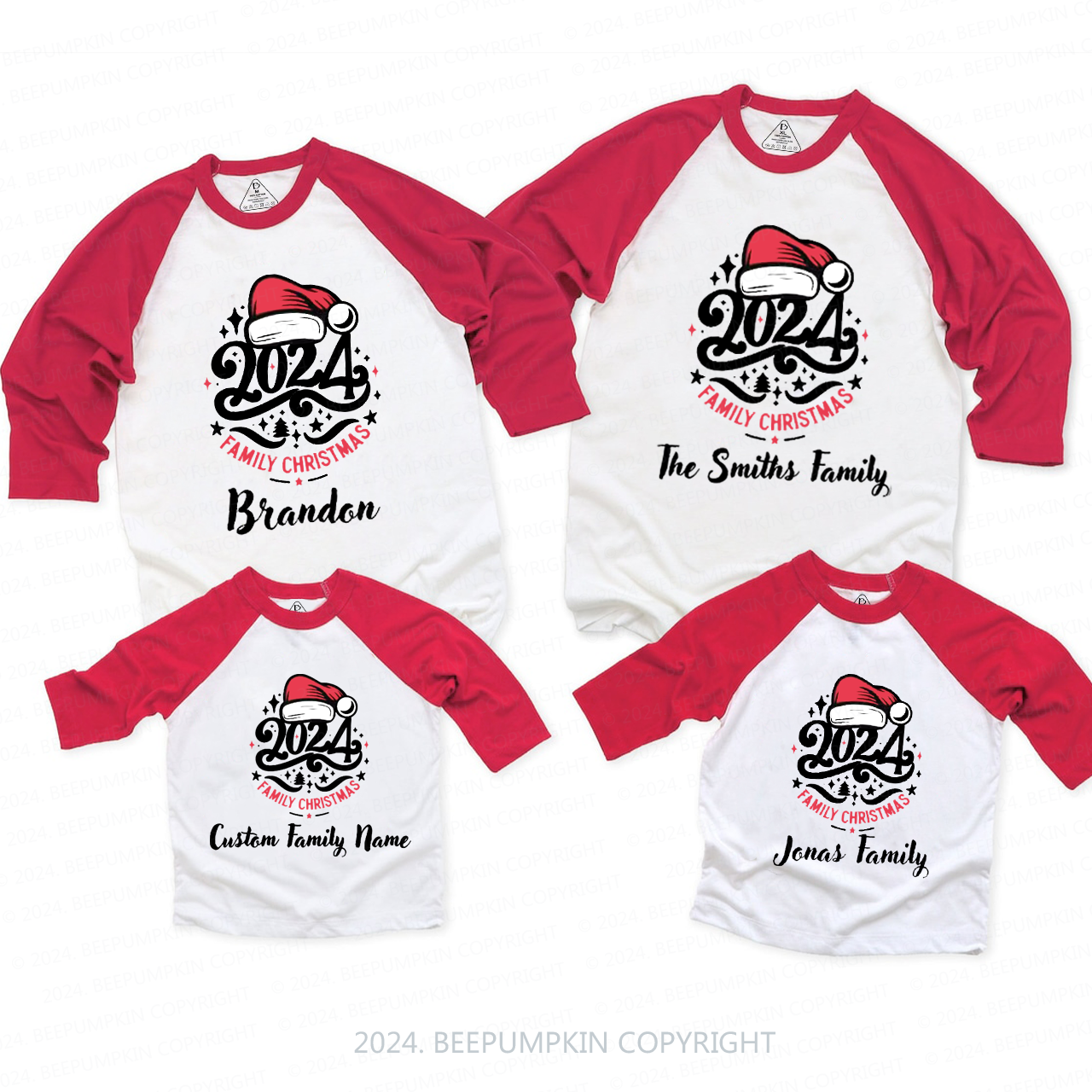Personalized Family Christmas Family Matching Raglan Sleeves T-Shirts Beepumpkin 