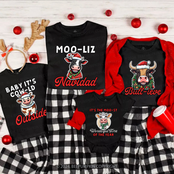 Image of Personalized Christmas Cow Matching T-Shirts Beepumpkin