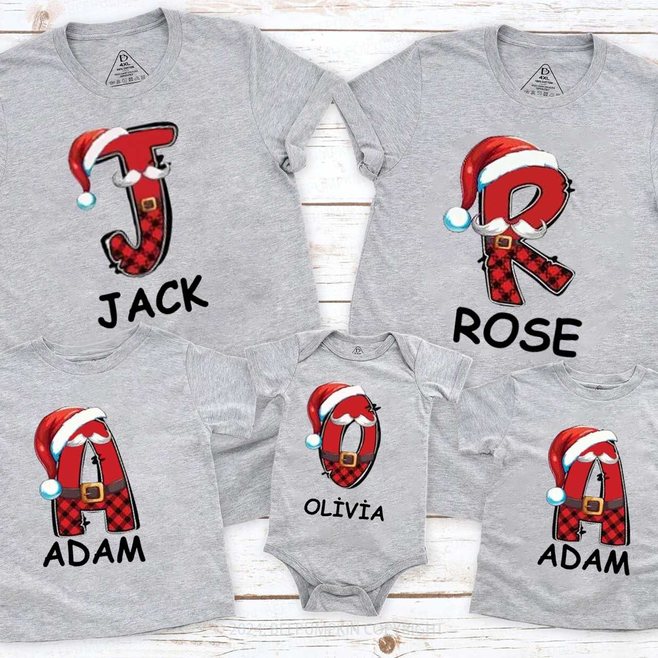 Personalized Plaid Name And Santa Hat Matching T-Shirts Beepumpkin