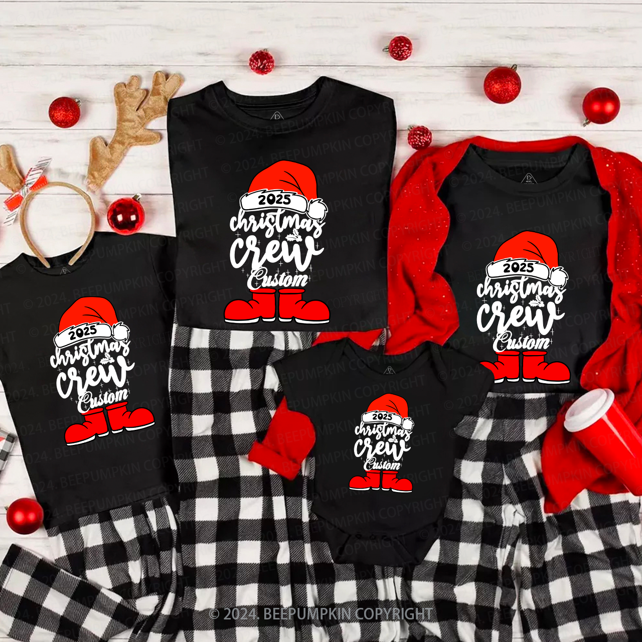 Personalized Name Christmas Crew 2025 Family Matching T-Shirts Beepumpkin