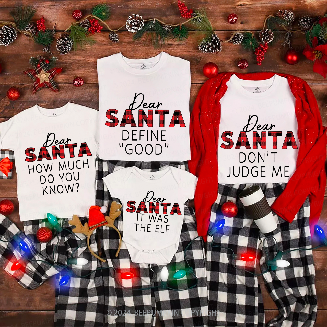 Dear Santa Buffalo Plaid Christmas Family Matching T-Shirts Beepumpkin