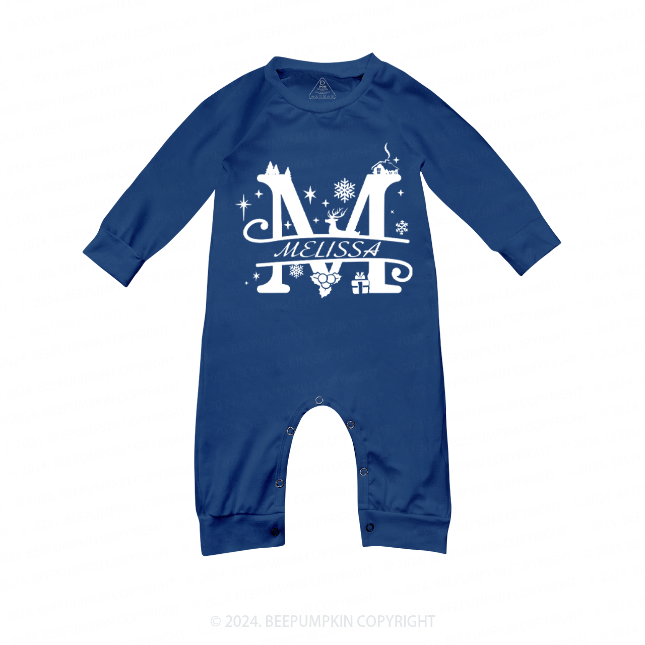 Personalized Elk Snowflake Element Family Matching Blue Pajamas Beepumpkin