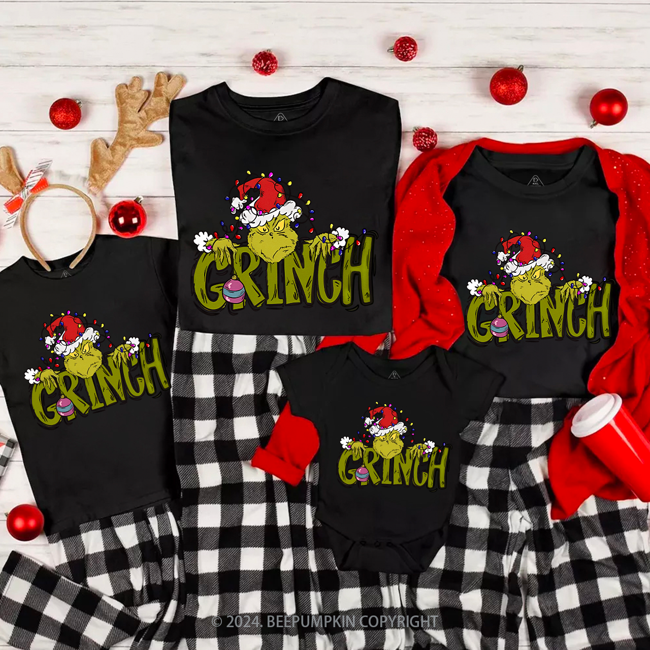 Retro Clipart Holiday Lights Family Matching T-Shirts