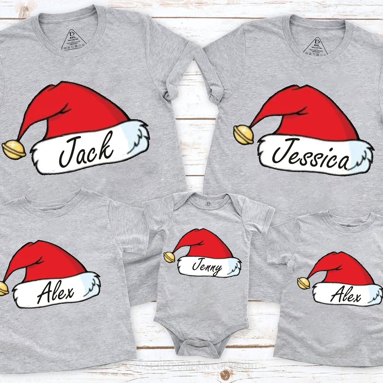 Personalized Bell Santa Hat Family Matching T-Shirts Beepumpkin