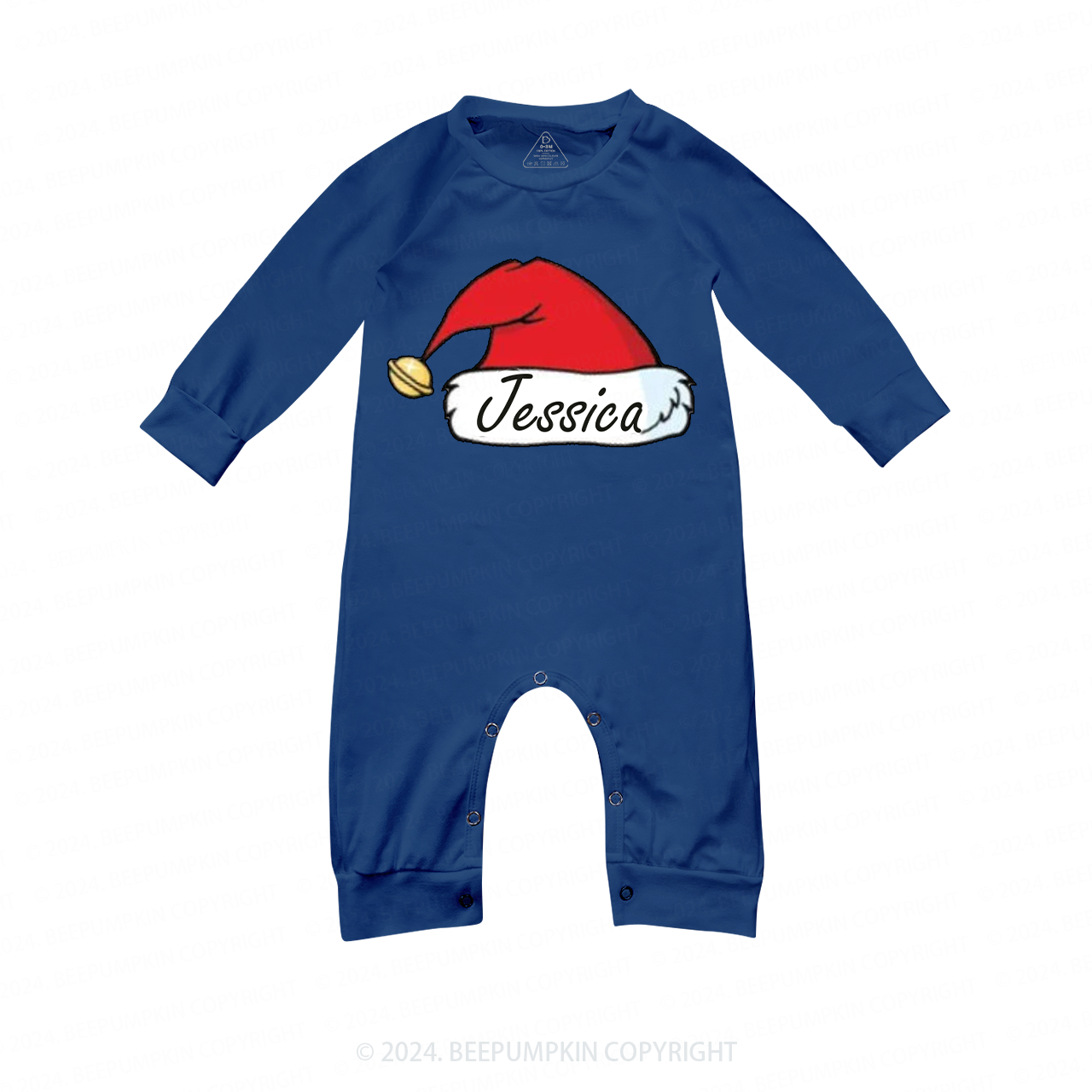 Personalized Bell Santa Hat Family Matching Blue Pajamas Beepumpkin