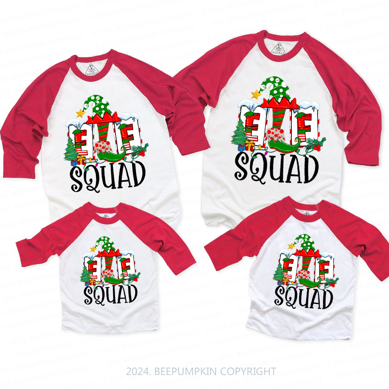 ELF Squad Family Matching Raglan Sleeves T-Shirts Beepumpkin 