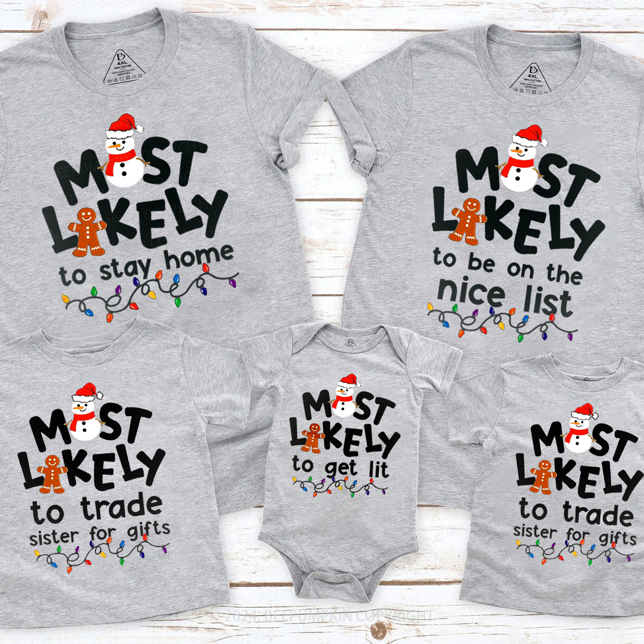 Most Likely To Gingerbread And Snowman Family Matching T-Shirts Beepumpkin