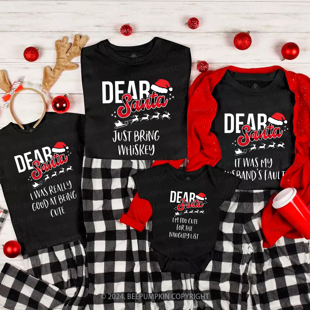 Dear Santa Elk Sleigh Family Matching T-Shirts Beepumpkin