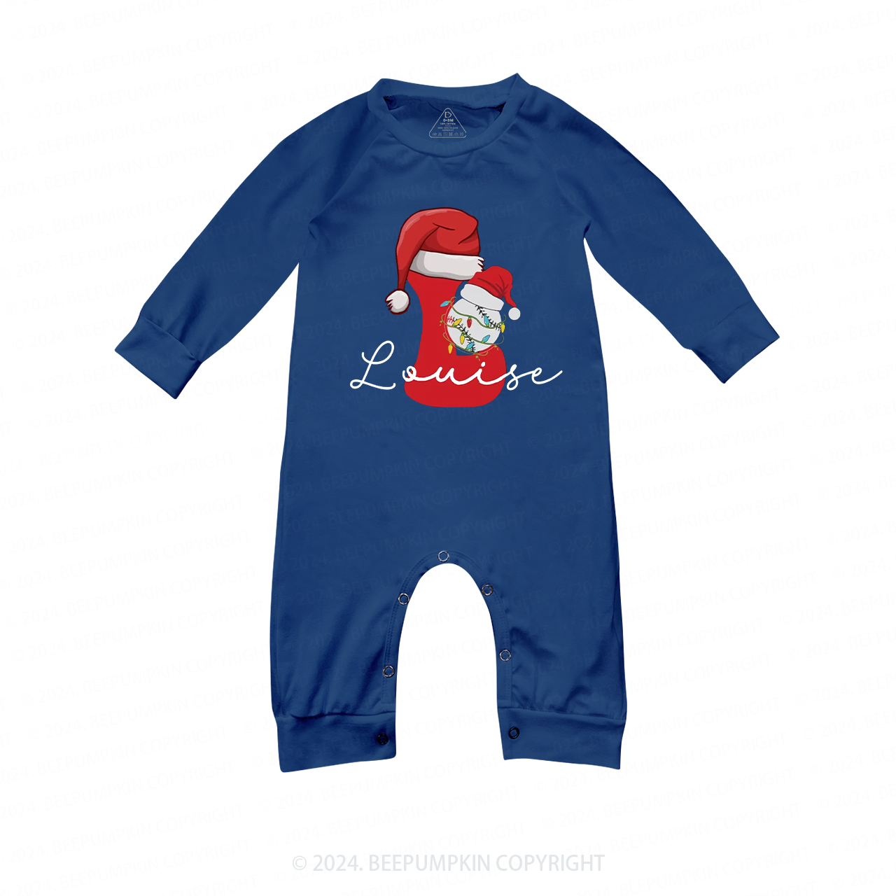 Personalized Baseball Christmas Letter Family Matching Blue Pajamas Beepumpkin