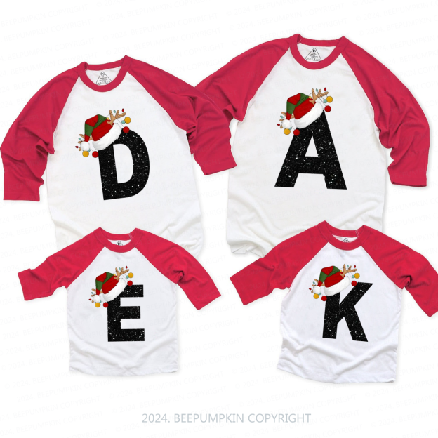 Personalized Christmas Alphabet Family Matching Raglan Sleeves T-Shirts Beepumpkin 