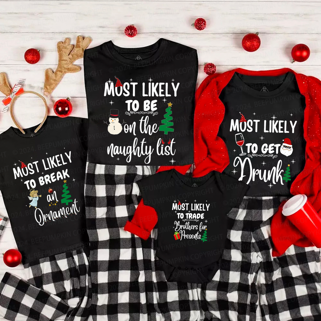 Christmas Elements Most Likely To Family Group Family Matching T-Shirts Beepumpkin
