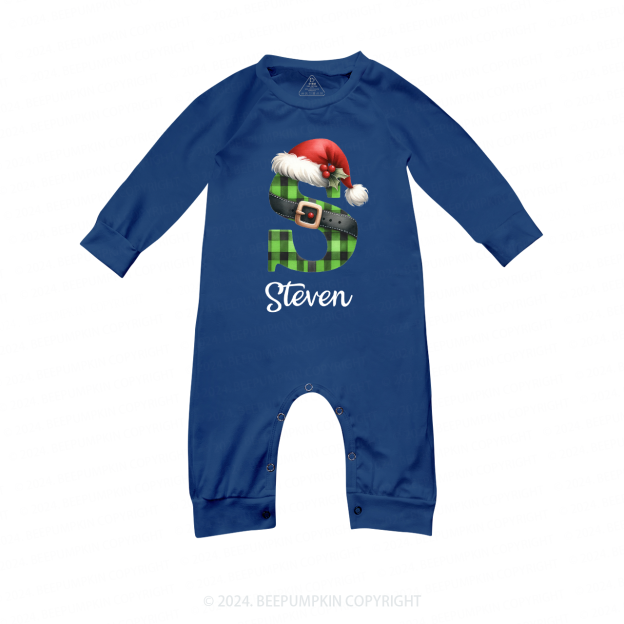 Personalized Green Plaid Letter Family Matching Blue Pajamas Beepumpkin
