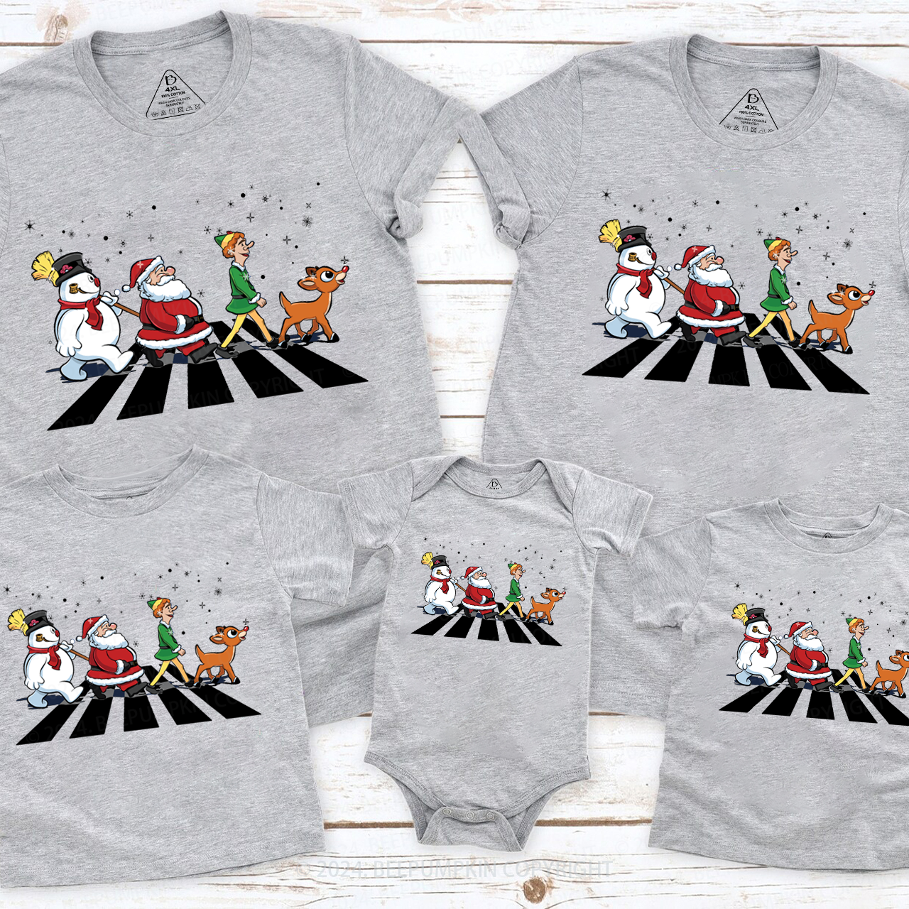 Santa Claus Crossing the Road Family Matching T-Shirts Beepumpkin