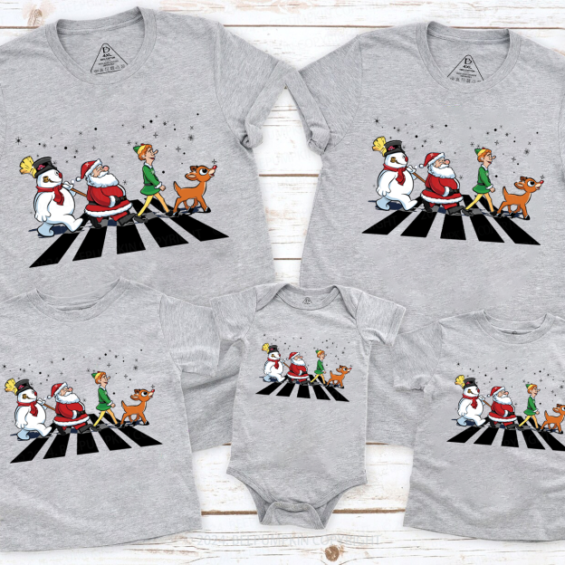 Santa Claus Crossing the Road Family Matching T-Shirts Beepumpkin