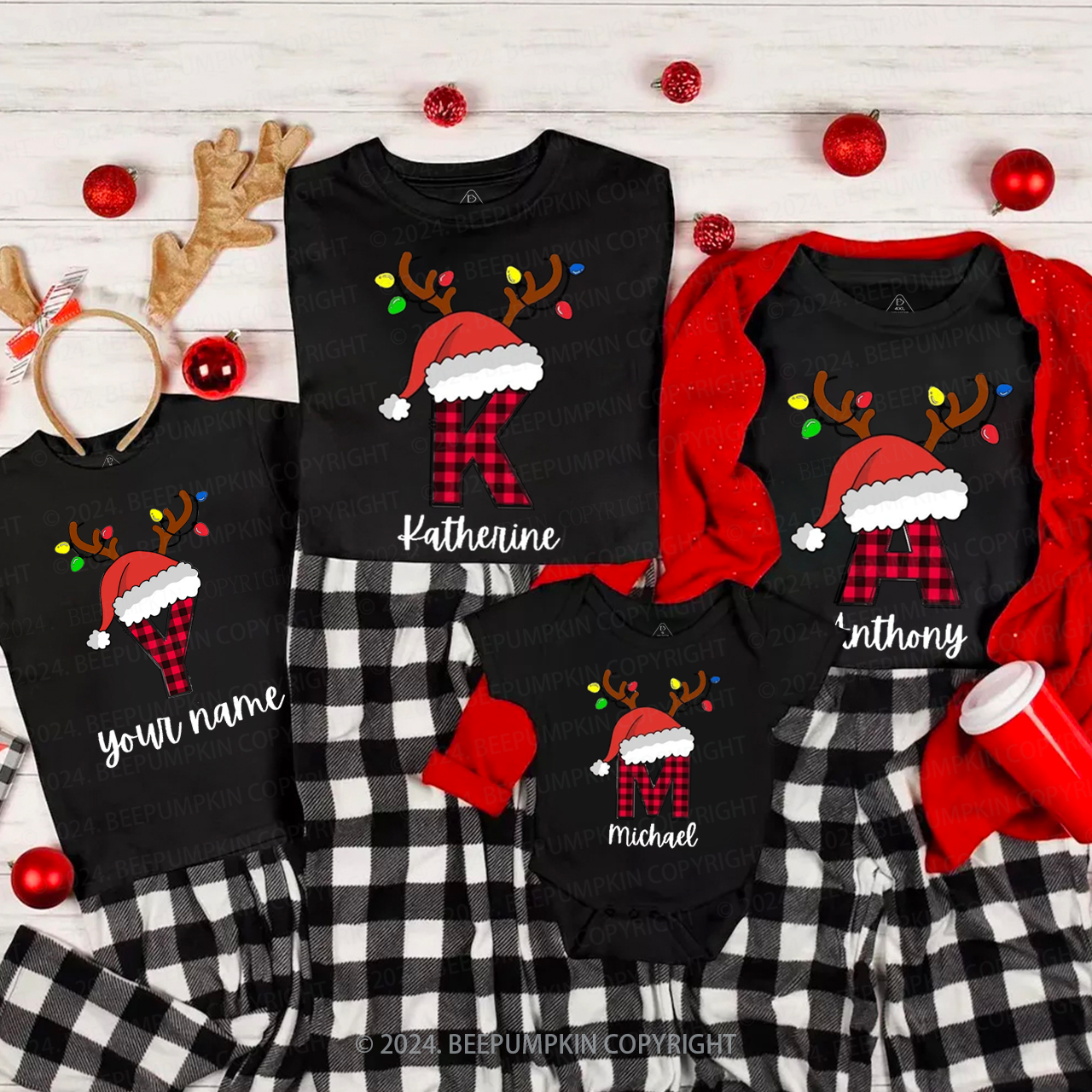 Personalized Monogrammed Christmas Family Matching T-Shirts Beepumpkin