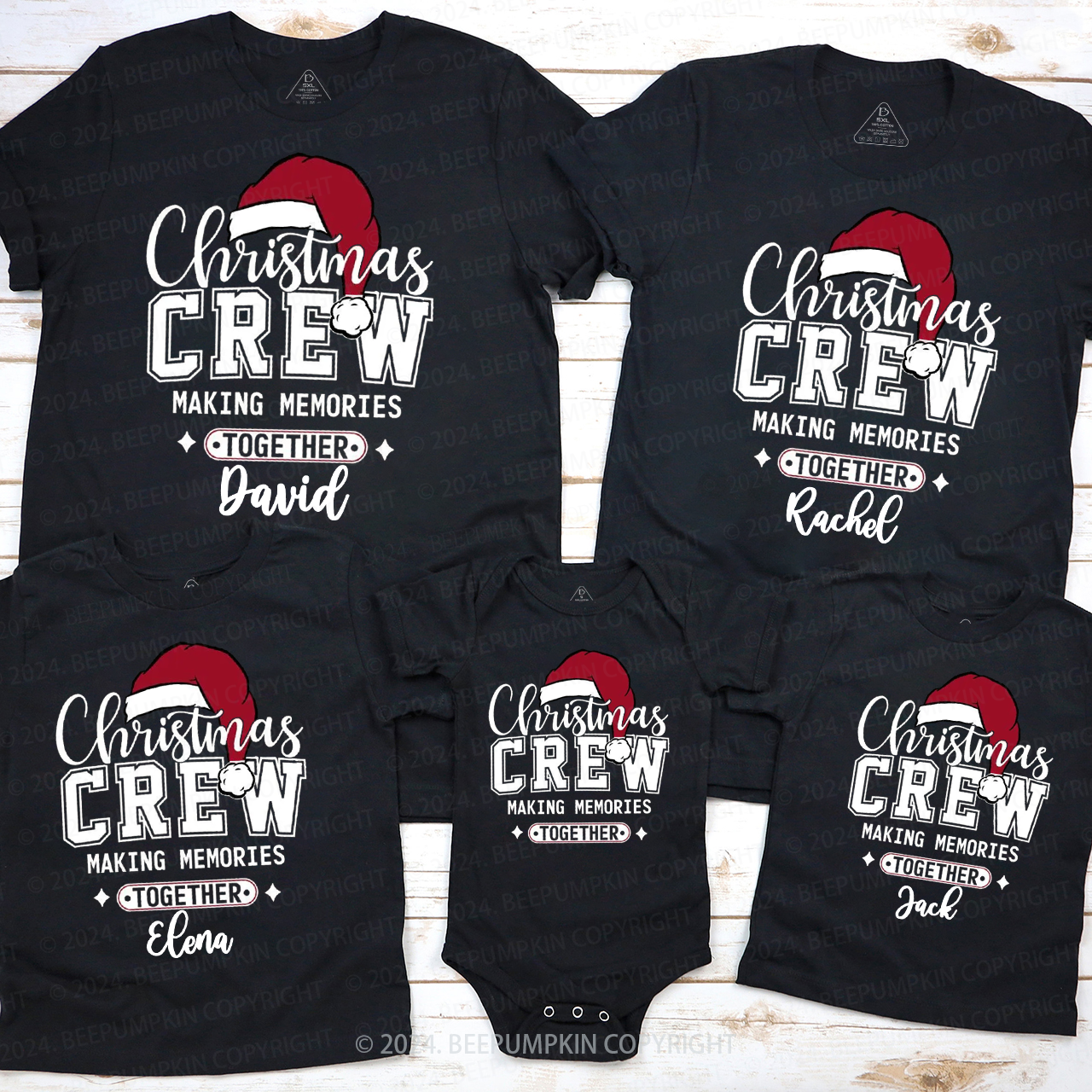 Personalized Christmas Crew Family Name Matching T-Shirts Beepumpkin