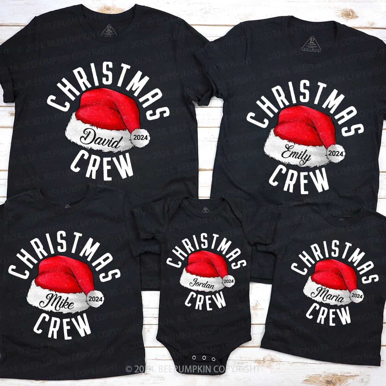 Christmas Crew Santa Hat Family Matching T-Shirts Beepumpkin